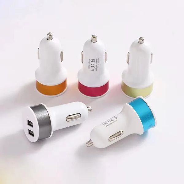 2.1A Mini cargador de coche de Metal Dual USB 2 puertos 12V adaptador de cargador USB de coche para iPhone Samsung s22 Xiaomi Tablet