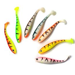 2.1g 5pcs / lot 7cm Lures Soulicone appâts 3D Eyes avec paddle t Tail For Fishing Sea Pva Swimbait Wobblers Tackle artificiel