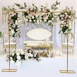 Arche de mariage dorée 2x2.1M, porte-fleurs carrée en métal avec bases, cadre décoratif de fond pour décor de fête d'anniversaire et de mariage