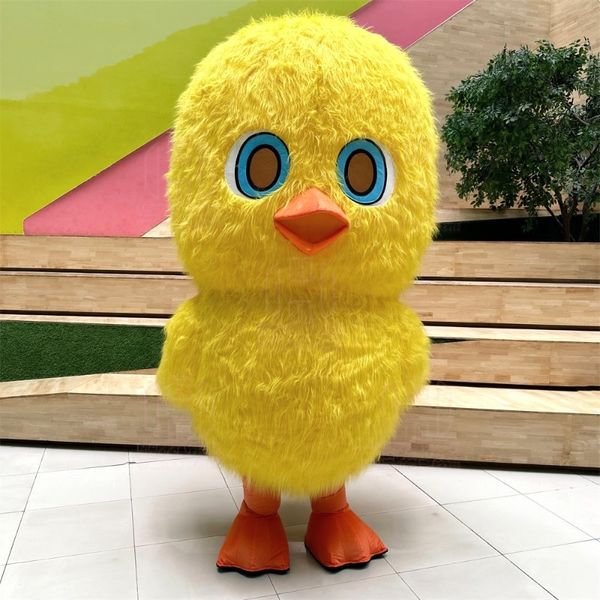 Costume de mascotte gonflable en peluche petit poussin jaune 2/2,6 m, Costume de fête publicitaire, vêtements d'animaux en peluche pour adultes