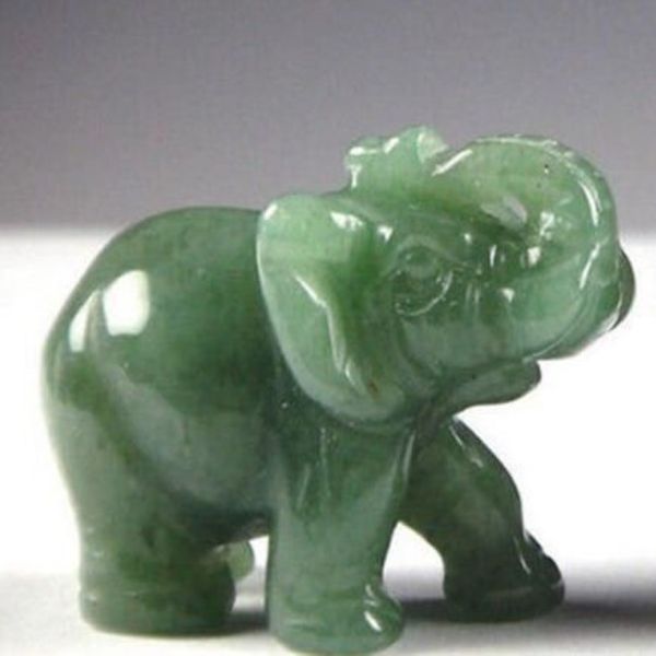 Statue Feng Shui en pierre de Jade Aventurine verte, 2 ou 2 pouces, éléphant porte-bonheur, 2626