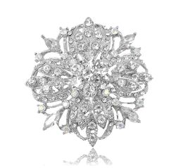 2.2 pouces Vintage ton argent motif de fleur de mariée clair strass cristal Diamante broche femmes bijoux