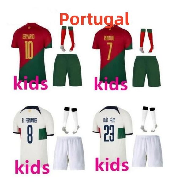 2 23 Maillots de football Portugal RUBEN NEVES JOAO FELIX BERNARDO BRUNO RONALDO FERNANDES Portugieser Maillot de football portugais Ensembles de kit pour enfants