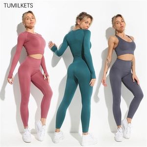 2/3 pièces ensemble de vêtements de Yoga pour femmes costume de sport athlétisme gymnastique entraînement fil Leggings Shorts haut court 220330