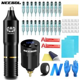 2/32/54 pièces Neebol Kit de tatouage sans fil Machine complète de tatouage de brouillard sécant avec 1300mAh LED alimentation de tatouage sans fil 240108