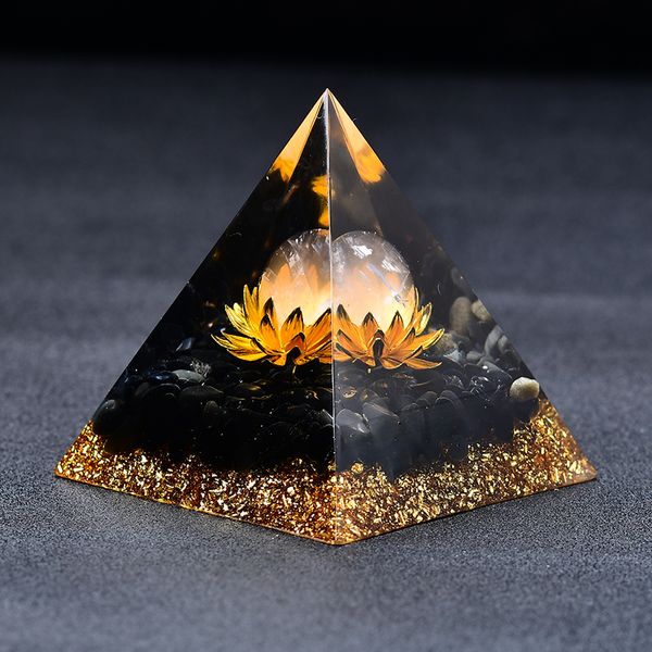 2.36' Orgone Pyramide Chakra Sphère de Quartz Clair Base d'Obsidienne Lotus de Guérison