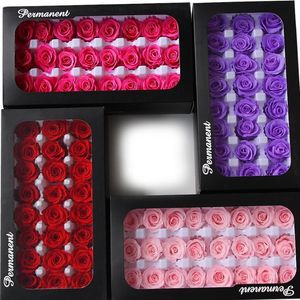 2-3CM / 24pcs, tête de fleur de rose préservée de catégorie A, roses éternelles pour la décoration de fleur d'affichage de noce, faveur romantique de boîte-cadeau