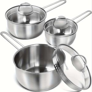 2/3 stks potten, roestvrijstalen steelpan met deksel giet tuit, driekleurige bodempansauspot set, voor huis en restaurant, keukenaccessoires