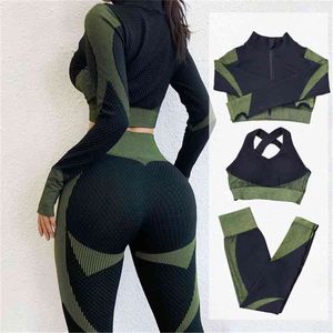 2/3pcs sans couture Yoga Set Gym Fitness Vêtements Femmes Costume Sportswear Femme Entraînement Leggings Top Sport Vêtements Formation 210802