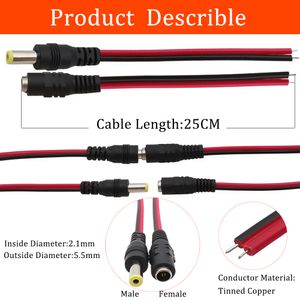 2/4/5PAIR 5.5x 2.1 mm CC Potencia Conector femenino macho Cable de coleta 12V 1A Conectador de cable de CC CCTV Security Cámara de carga Adaptador