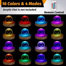 2/4/6/8 PCS Base de support d'éclairage en bois Base d'affichage LED colorée avec télécommande pour la tour de sélénite 3D Crystal Glass Art