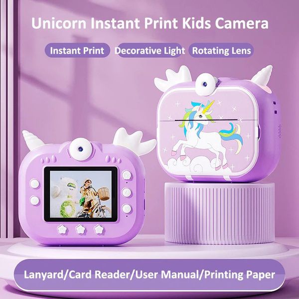 Cámara digital de impresión instantánea IPS de 2,4 pulgadas para niños Cámara para niños pequeños con papel de impresión sin tinta 48 M PÍXELES Cámara de juguete para niños Navidad Cumpleaños Cámara para niños