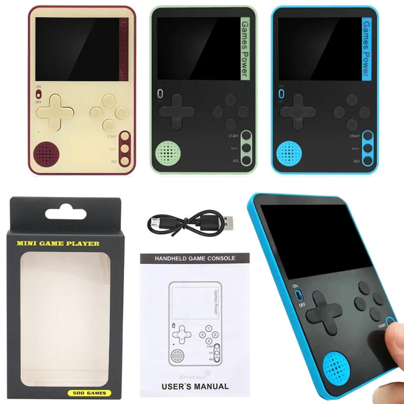 2,4 Zoll K10 Ultradünne Handheld-Spielekonsole, klassische Retro-Videospiele, integrierte 500 Spiele, tragbarer Mini-Spielespieler, Taschenkonsole, buntes LCD-Display für Kinder und Erwachsene