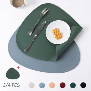 2/4 PCS PU Placemats para mesa Vajilla Pad Impermeable Antideslizante Cuero Place Mat Set Modern Kitchen Coaster Cup Wine Mat Green 210706