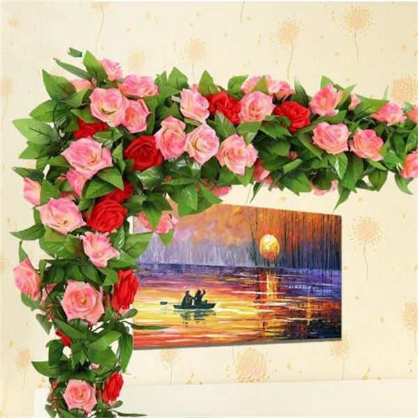 2.45 m/pièce une variété de roses artificielles en soie vignes tenture murale décoration de fleurs rotin faux plante feuille guirlande GC1448