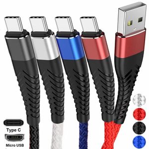 2.4A 1 M/3FT 2 M/6FT 3 M/10FT Micro Type C Gevlochten Legering USB kabel Voor Samsung S8 S20 S10 S21 Htc Android Telefoon Pc