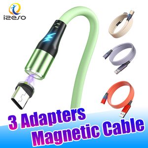 3A magnetische USB-kabels Type C snellaadsnoer 1 m zachte siliconen kabel snelle magneetoplader voor iPhone 15 14 Samsung Android-telefoons izeso