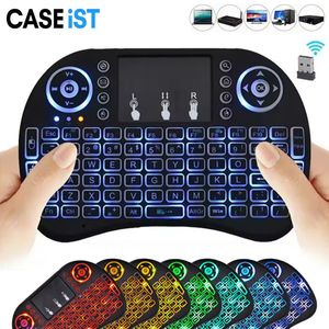 Caseista i8 mini teclado retroiluminado 2.4GHz Control remoto USB Bluetooth fly mouse con almohadilla táctil de mano de retroiluminación LED
