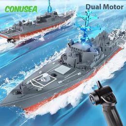 2.4G Rc Barco de alta velocidad Control remoto Barco Simulación Modelo de buque de guerra Mini Acorazado Juguetes Modelo de juguete para niños Regalo para niños 240219