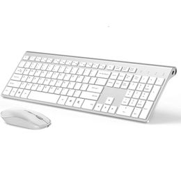 2,4 g oplaadbaar draadloos toetsenbord en muis ergonomisch full size ontwerp russisch engels duits frans laptop pc windows zilver