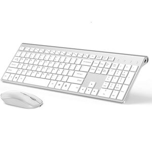 Clavier et souris sans fil rechargeables 2.4g design ergonomique russe anglais allemand français ordinateur portable windows argent