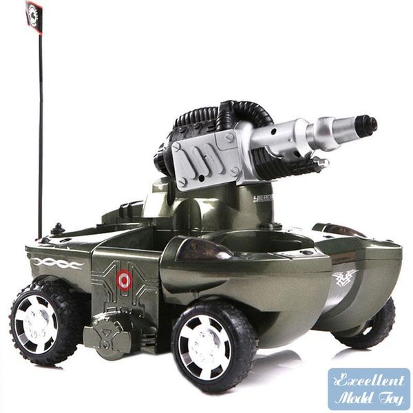 Tanque de juguete con control remoto de 2,4G, 2 en uno, modo dual agua-tierra, agua pulverizada, rotación de 360°, 12 KM/H, luces LED, regalos de Navidad para niños, 2-1