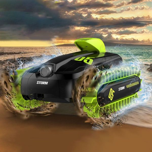 Jouet de voiture de cascade de réservoir de chenille amphibie télécommandé 2.4G, déformation sur l'eau, modèles doubles, rotation à 360 °, cadeau d'anniversaire pour enfant de Noël, 2-1