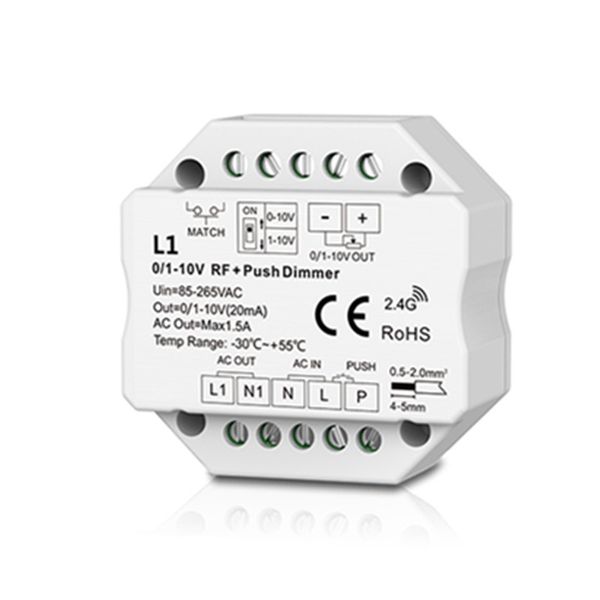 L1 0/1-10V RF + Push Dimmer 110-240V AC Push-Dim 2.4g Interrupteur DIP de gradation RF Max 1.5A (AC)