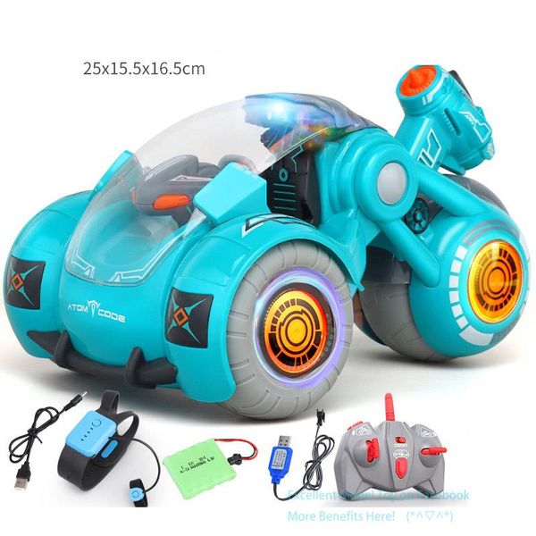 2.4G Watch Remote Control Spray Désinfection Stunt Car Toy, Gesture Control, 4WD 2-in-One Double Model, Colorful Lights, Xmas Kid Boy Gift,2-1