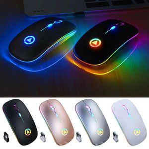 Souris opto-électronique sans fil, 2.4GHz, silencieuse, Rechargeable par USB, rvb, 1600DPI, 4 touches, pour PC et ordinateur portable