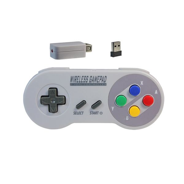 Manette de jeu sans fil 2 en 1 avec récepteur USB rétro pour Super NES SNES Classic Edition Mini Joypad USB Contrôleur de jeu sans fil de haute qualité FAST SHIP