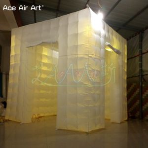 2,4 m LED Cube tienda cabina de fotos inflable gabinete de fiesta de boda social telón de fondo con focos coloridos en gran venta de descuento