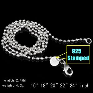 2.4mm 925 perles en argent Sterling chaîne boule femmes bijoux bricolage fabrication de mode hommes fermoir à homard chaîne colliers cadeaux 16 18 20-22-24 pouces
