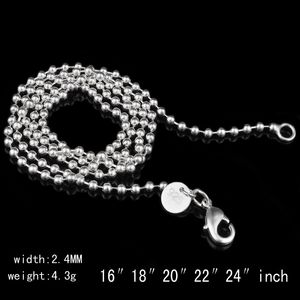 2.4mm chaîne à billes 925 perles en argent Sterling femmes bijoux bricolage fabrication de mode hommes fermoir à homard chaîne colliers cadeaux 16-18 20 22 24 pouces