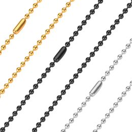 Perles de 2,4 mm Colliers de balles de balle non fondues en acier inoxydable hommes de mode bijoux hip hop 24 pouces argent noir 18 km plaque à or accessoires pour pendentifs