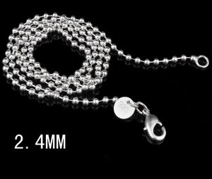 Collar de cadena de cuentas de bola de acero inoxidable en tono plateado de 2,4 mm con cierre de langosta, llavero de cadena de etiquetas de identificación de moda G218