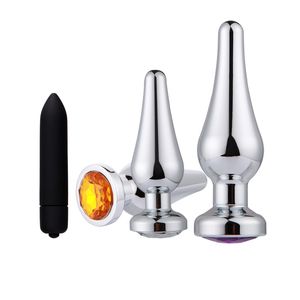 2- 4 unid / set Crystal Butt Plug de acero inoxidable Consolador Vibrador Juguetes sexuales anales Masajeador Plug anal Mujeres Estimulación del clítoris Vibrador D18111402