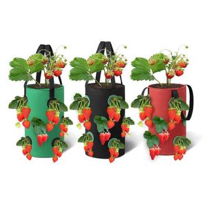 2/4 Uds. Bolsas para macetas de fresas para cultivar patatas, jardín Vertical al aire libre, colgante abierto, bolsa para plantar verduras, maceta para flores 210615