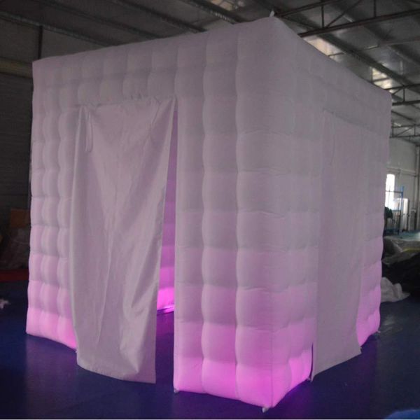 2.4x2.4x2.4mH (8x8x8ft) con ventilador al por mayor Cabina de fotos de cubo inflable blanco Tienda de cabina de fotos portátil con iluminación LED para eventos de bodas y fiestas