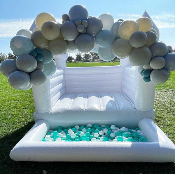 2.4x3m Commercial mariage blanc château plein d'entrain gonflable videur luxe enfant en bas âge Mini enfants lune maison de rebond avec piscine à balles