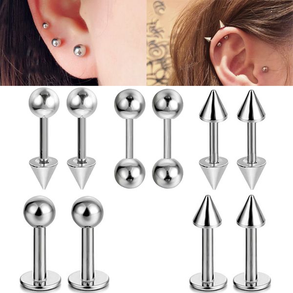 2/5/10 Uds. Labret médico de acero inoxidable, Piercing para labio, joyería, pendientes para cartílago del trago, pendientes para mujeres/hombres