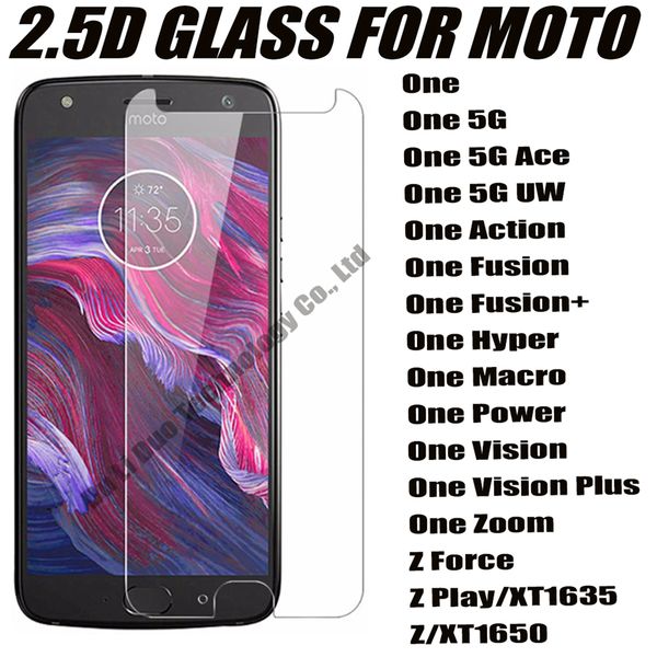 2.5D 0.33mm Protector de pantalla de teléfono de vidrio templado para motorola MOTO ONE 5G ACE UW ACTION FUSION Plus Hyper Macro Power Vision zoom z force play