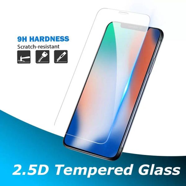 Protectores de pantalla de vidrio templado 2.5D 9H 0.3mm para iPhone 13 mini Pro Max XR XS 6 7 8 Plus Película de protectores de teléfono celular