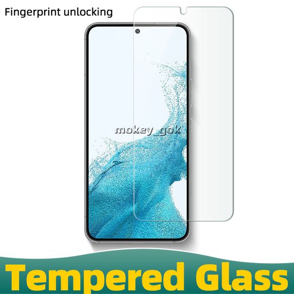 2.5D Fingerprint Unlock Premium Protecteur d'écran de téléphone pour Samsung Galaxy S23 S23 Plus S22 S21 HD Plein écran transparent Verre Trempé