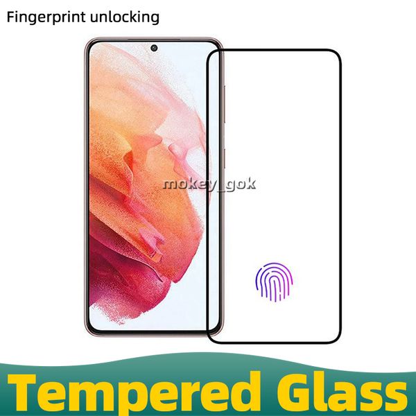2.5D Fingerprint Unlock Protector de pantalla de teléfono premium para Samsung Galaxy S23 S23 Plus S22 S21 Vidrio templado negro