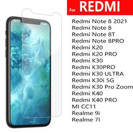 Protector de pantalla de teléfono de vidrio templado 2.5D para XIAOMI REDMI NOTA8 NOTA 8 8T PRO K20 K30 30i 40 PRO MICC11 PRO Ultra 5g 4g realme 9i 7i