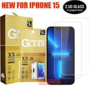 2.5D gehard glas telefoonschermbeschermer voor iPhone 15 14 13 12 11 PRO XS X XR MAX Samsung A14 A24 A34 A54 a13 a23 a53 a73 0,3 mm glas met papieren zak