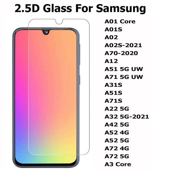 Pour Samsung Galaxy A01 CORE A01S A02 A02S A12 A31S A51S A71S A22 5G A32 A42 A52 A72 5G A3 CORE 2.5D Protecteur d'écran de téléphone en verre trempé