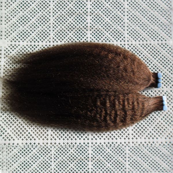 Extensiones de cabello humano Remy de 2,5 g/unidad, cinta recta rizada en el cabello, 40 unidades por paquete, cinta adhesiva de trama de piel virgen yaki gruesa en el cabello