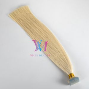 VMAE alta calidad europeo ruso rubio # 613 color natural 100g doble dibujado salón tienda recto virgen Remy cinta de extensión de cabello humano en